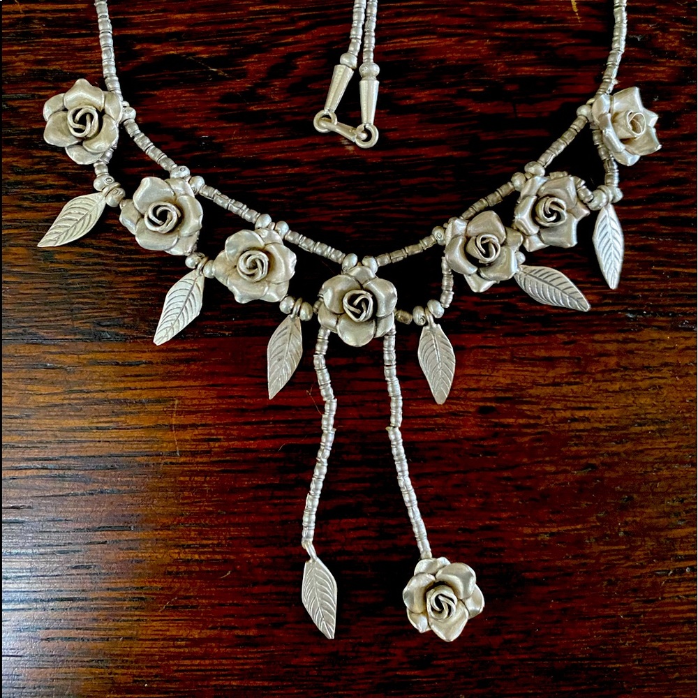 Gorgeous Solid Silver Rose Necklace - image 1